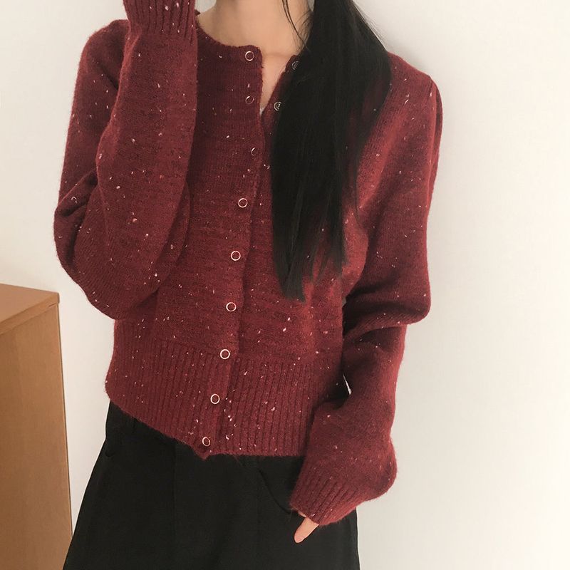 [Strawberry🍓] トーンウールボカシスナップボタンシャーリングニットカーディガン