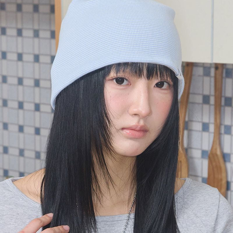 コージーストライプリバーシブルビーニー スカイブルー