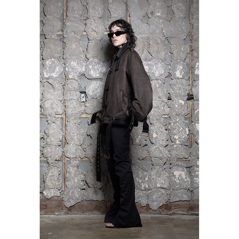 BELTED FLARE SUEDE JUMPER