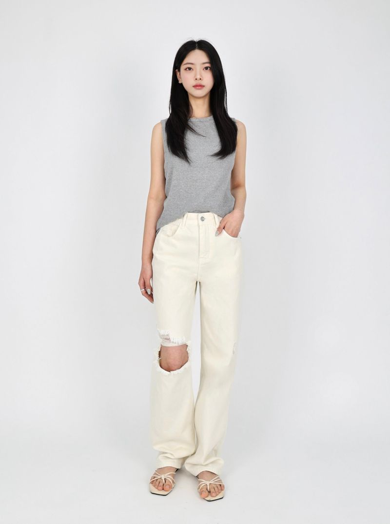 DESTROYED SLIM WIDE FIT DYING PANTS_ Cream White code 6836