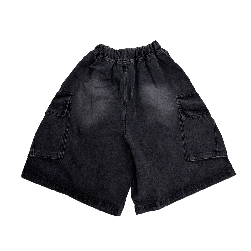 oblique cargo denim bermuda pants