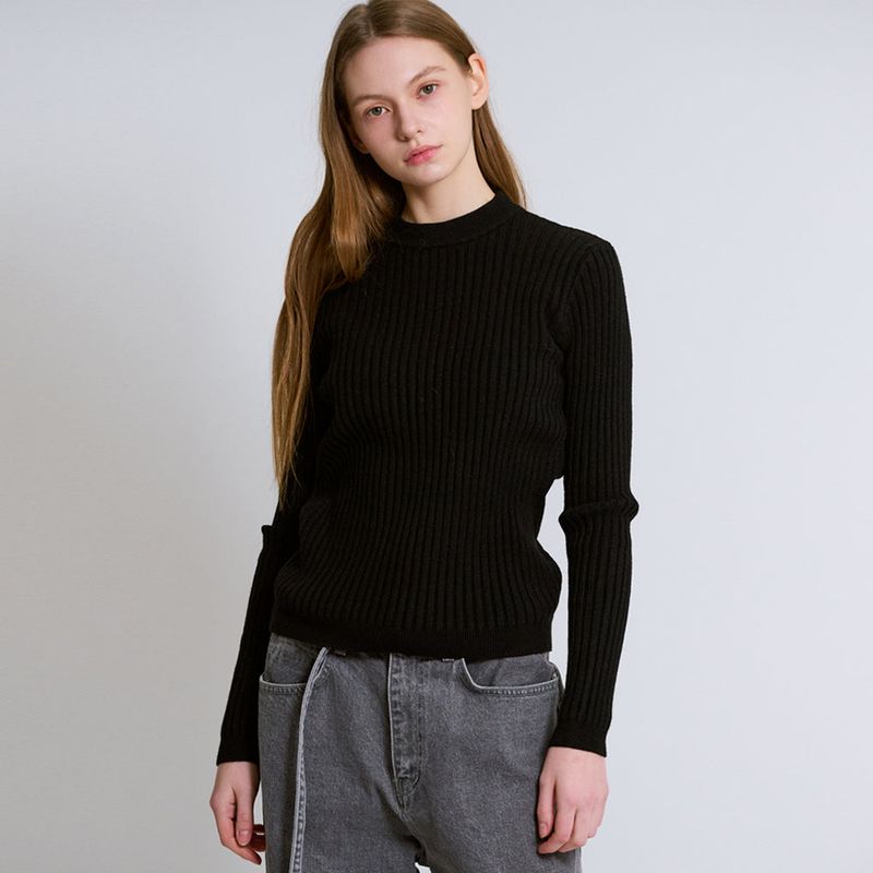 RAVEROUS（レイバロス）の「Basic Round Neck Rib Knit Black（Tops）」