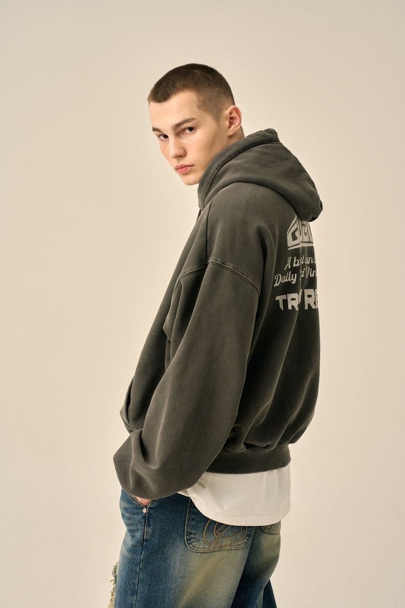 PIGMENT OVERSIZED LOGO HOOD - CHARCOAL