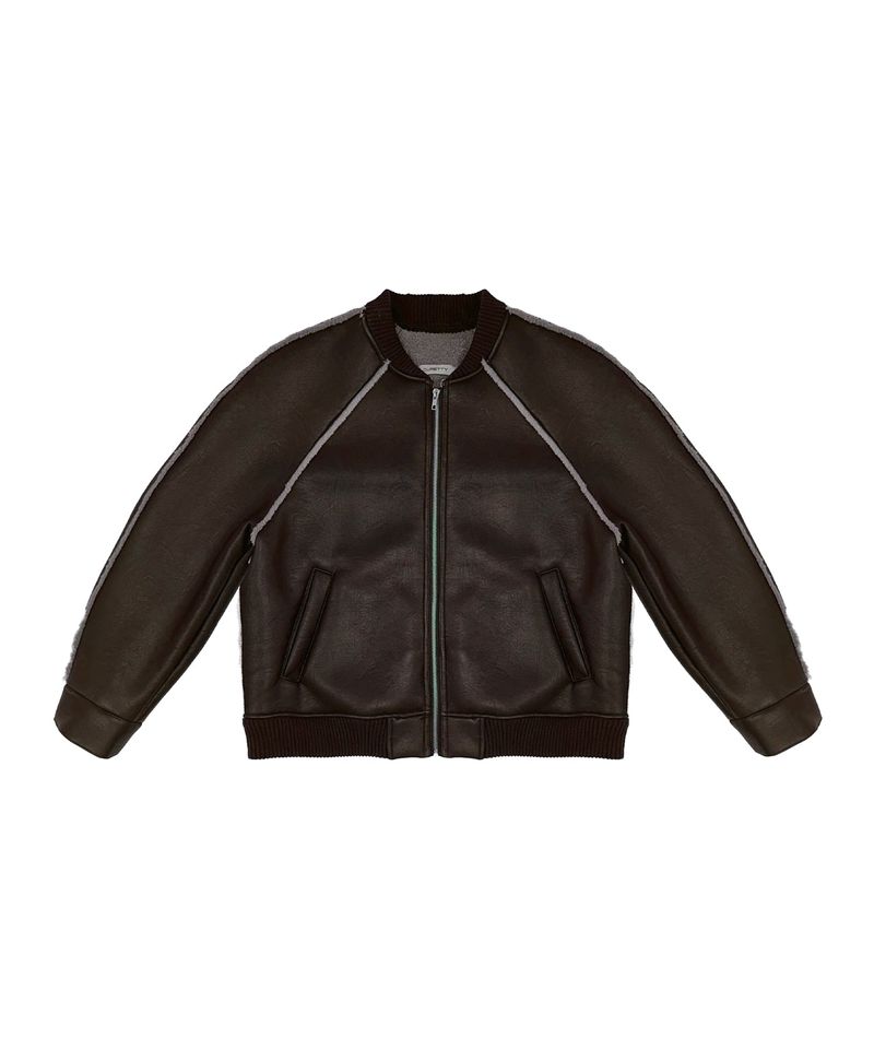 C LINE TRIM FAUX SHEARLING JACKET_BROWN