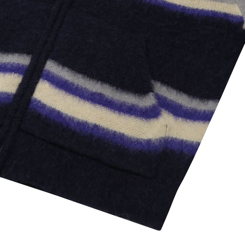 EEERRR Stripe brushed wool knit hoodie zip-up (Navy)