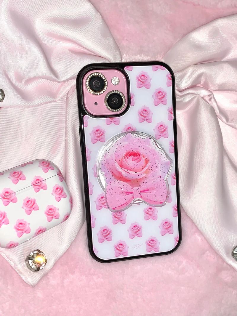 Rose bonbon phone case (white) - black glass - magsafe