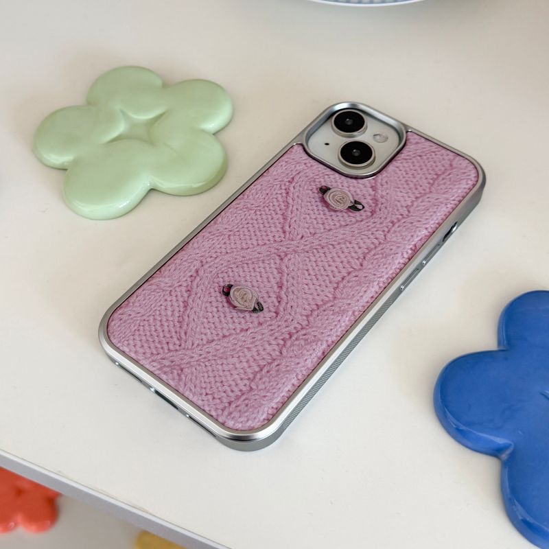 RIBBON ROSE KNIT EPOXY CASE _ PINK