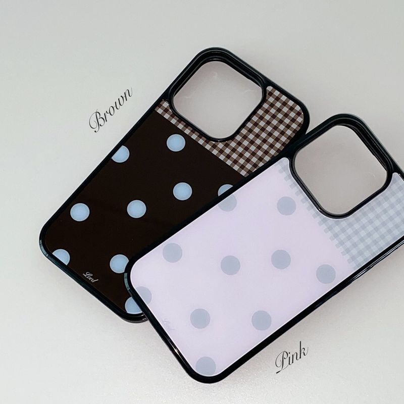 [MADE] DOT PATCH PHONE CASE BROWN (glass black bumper)