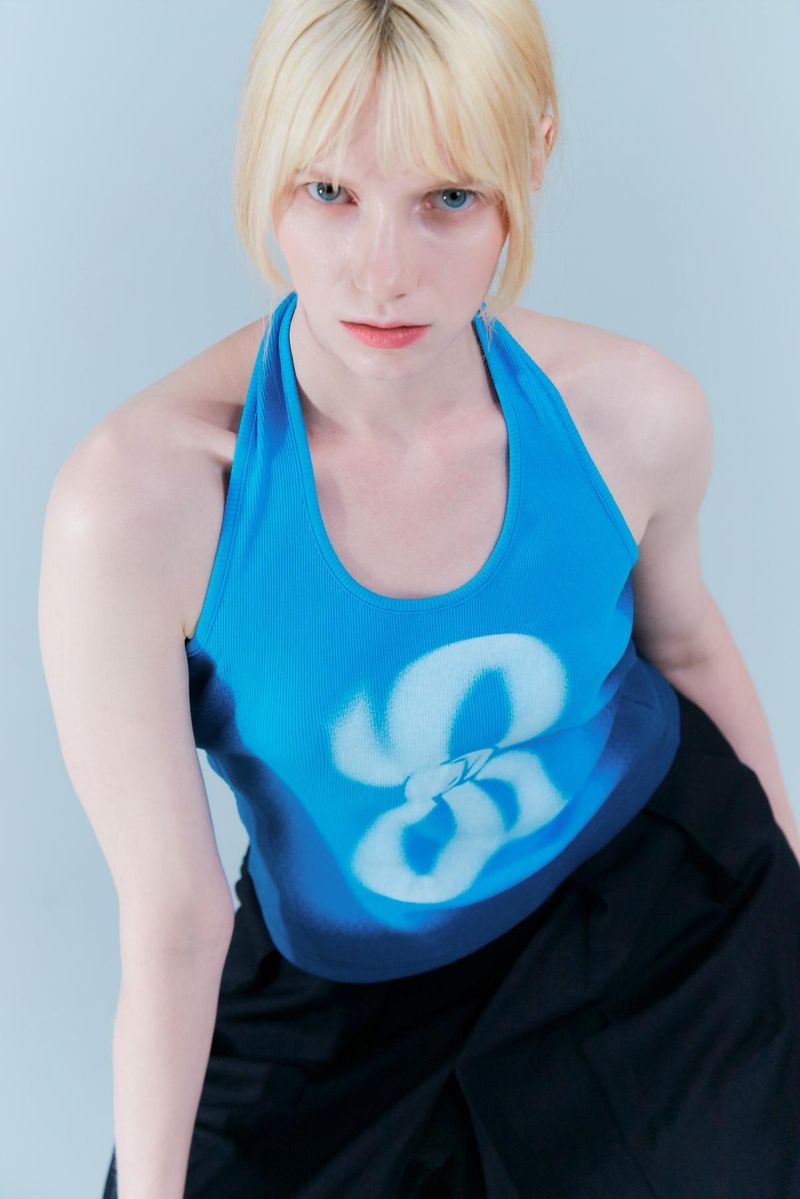 Halter printing top_ocean blue