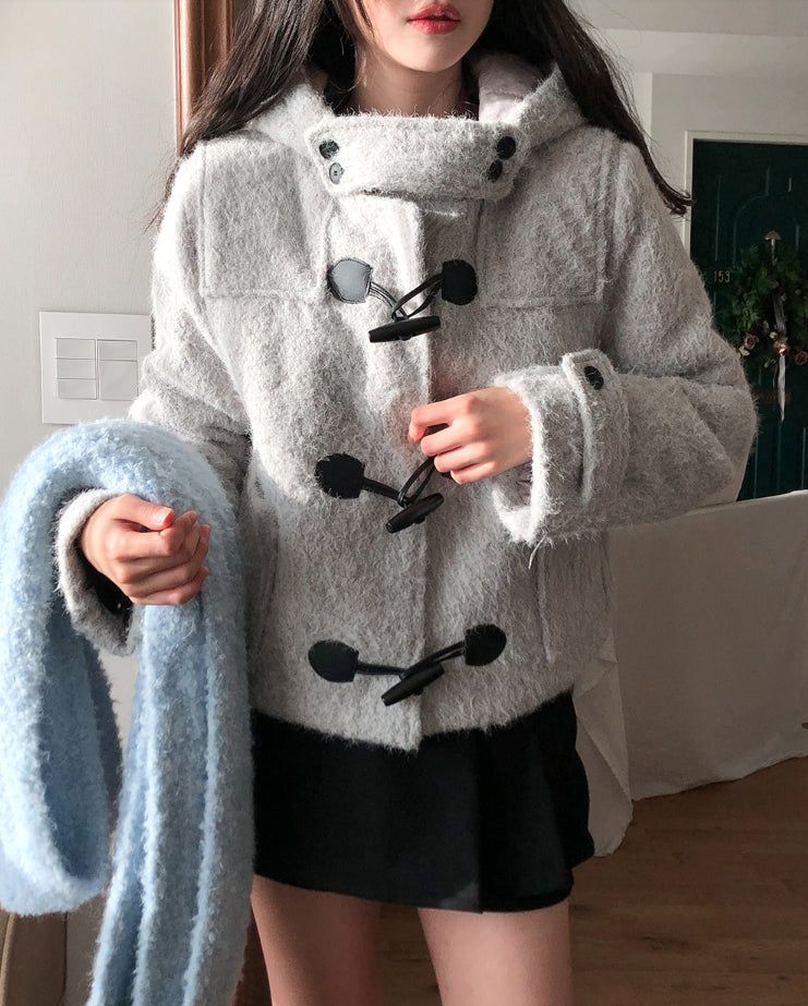 [wool 20%] Dawson Hairy Hooded Duffle Coat