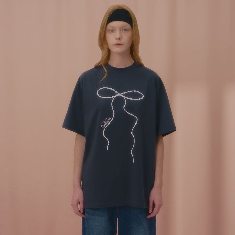 NCOVER(エンカバー)の「WAVE PEARL RIBBON TSHIRT-CHARCOAL(Tops)」