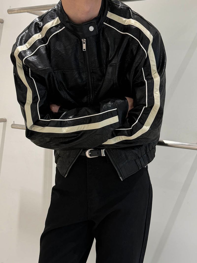 [CROP ITEM] Biker line leather jacket