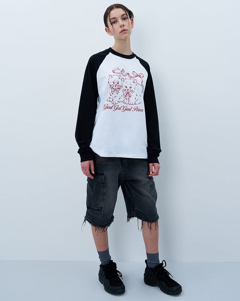 RIBBON CATS CROP LONG SLEEVE-BLACK