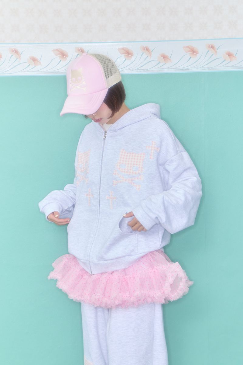 KIRI SKULL PATCH HOODIE (LIGHT GREY)