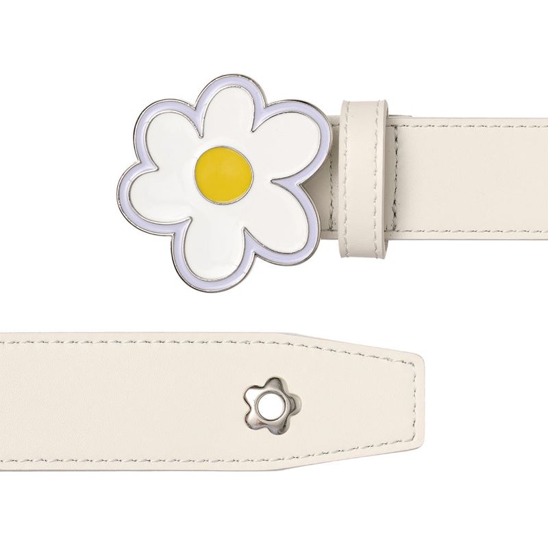 BL004 Flower Women's Leather Belt 27 mm White