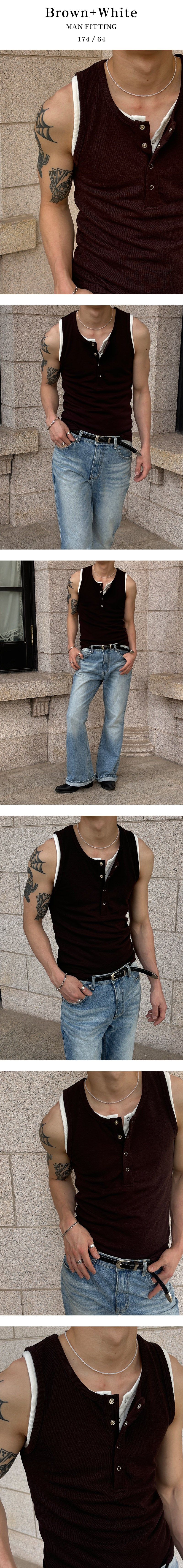 [BASIC ITEM] Henry neck botton sleeveless(3color)