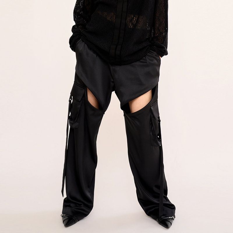 Satin Zipup Wide Cargo Pant