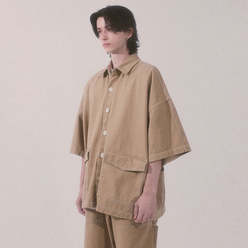 bio jacquard pocket shirts_beige