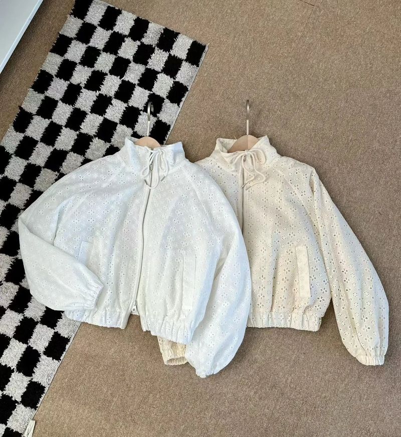 Embroidered Lace Cropped Hooded Windbreaker Jacket