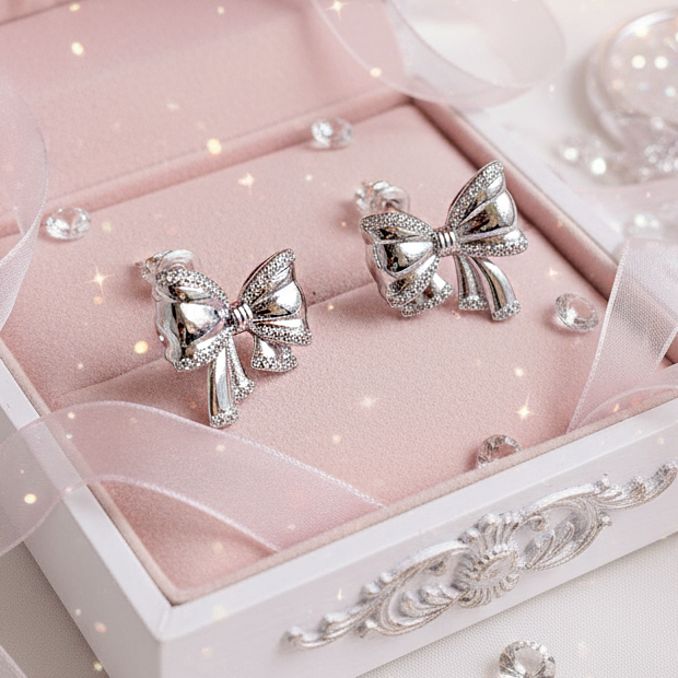 [ILLIT Wonhee Piercing] Puffy Ribbon Piercing - Silver Color
