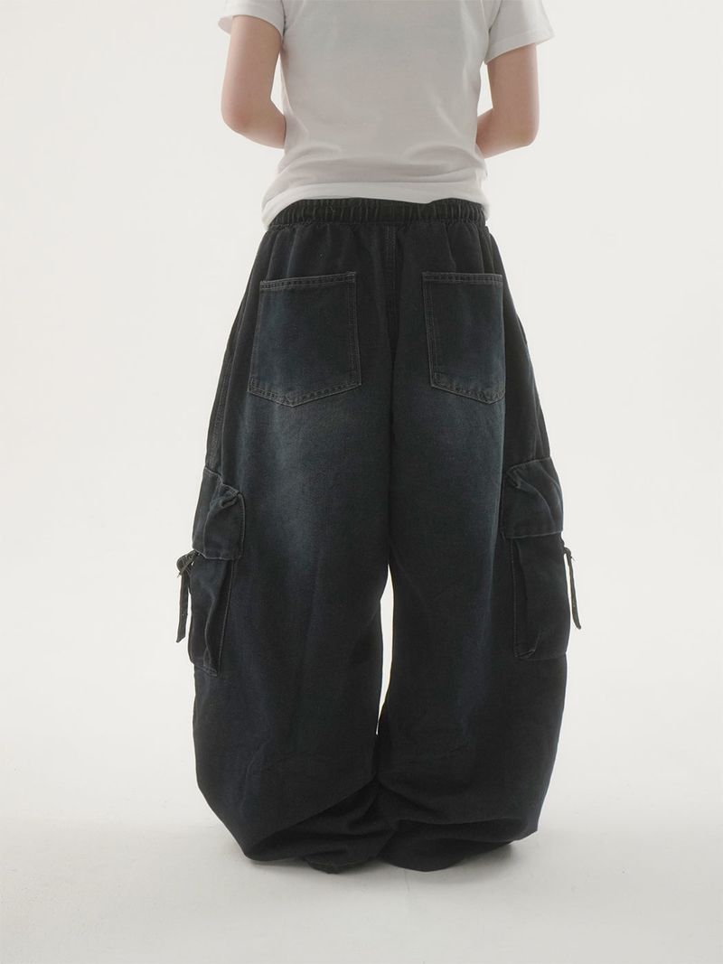 Drop buckle cargo denim pants -2C
