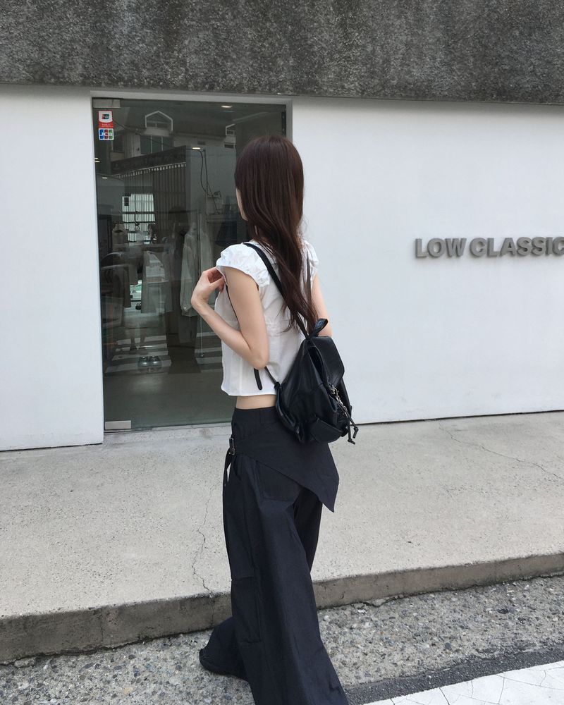 Shirring pintuck puff blouse