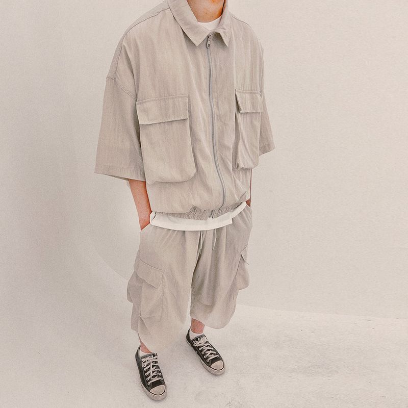 street shape shortsleeve zipup_beige