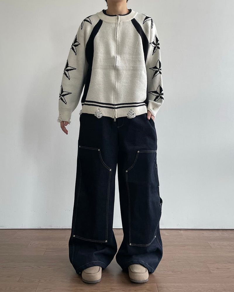 Road napping denim pants