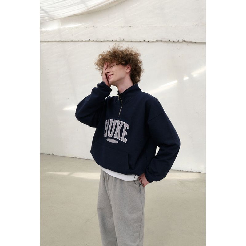 HUKE ロゴ ネイビー ハーフジップアップ MTM