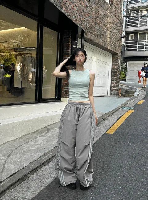 Metallic Track Wide Nylon Trousers