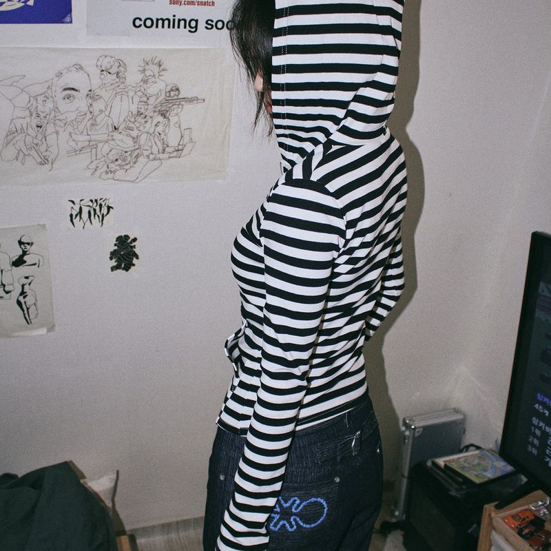 Stripe slim zip-up