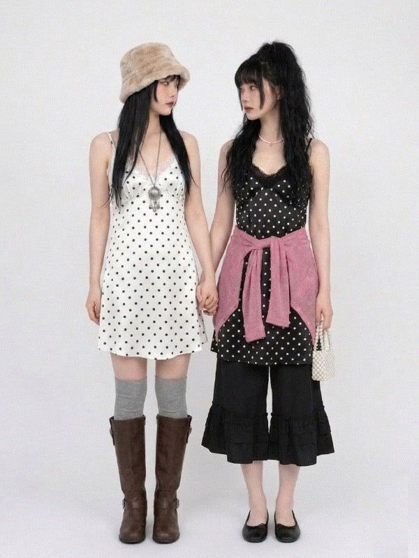 VIVIC（ビビク）の「BOLD POLKA DOT LACE-NECK SLIP DRESS (2COLORS!)（Dresses）」