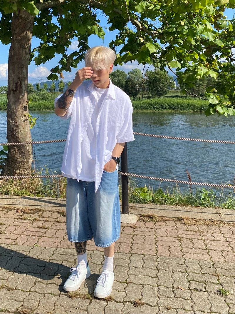 Sand denim half pants
