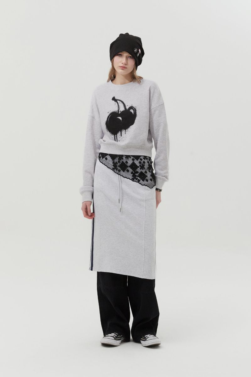 MELTING CHERRY PRINTED CROP SWEATSHIRT [MELANGE GRAY]