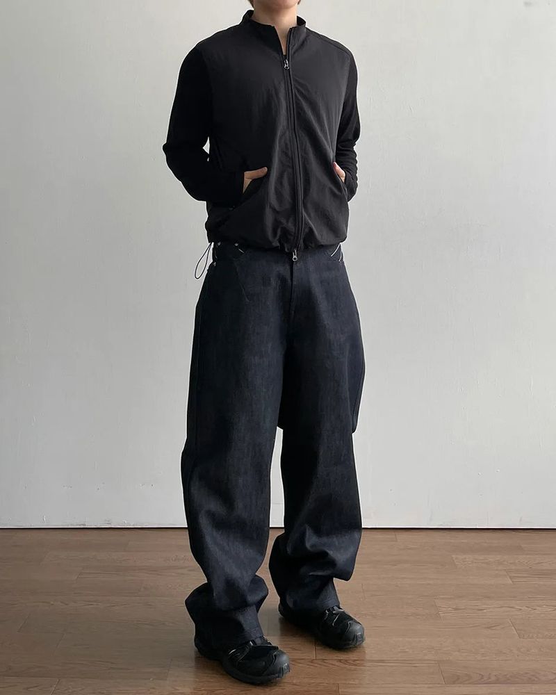 Mix Nylon Ribbed Zip-up