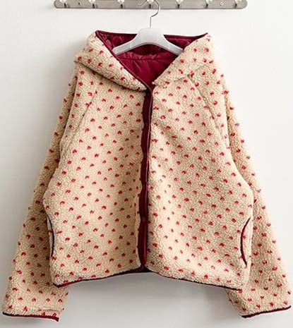 [Double-sided/Reversible*] PN Heart Pattern Fleece Hooded Jumper