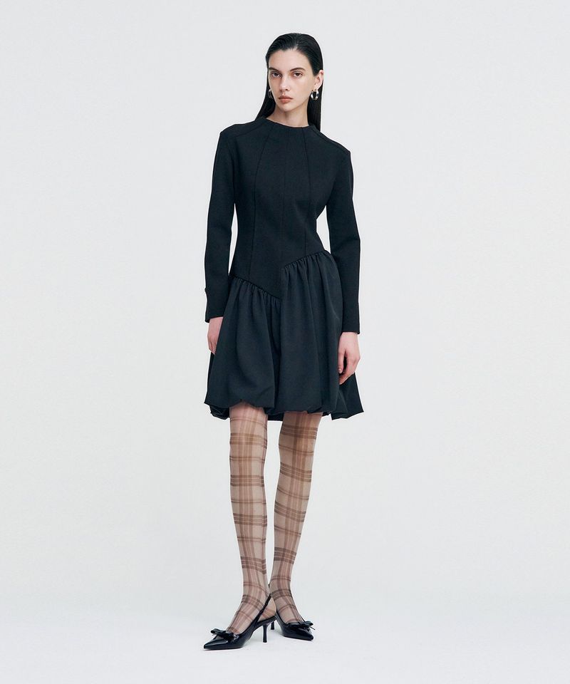 Raw Edge Balloon Dress _ BLACK