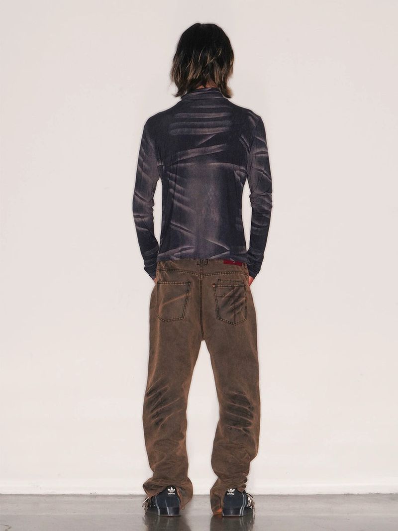 TIE SPRAYED BOOT CUT SUEDE PANTS