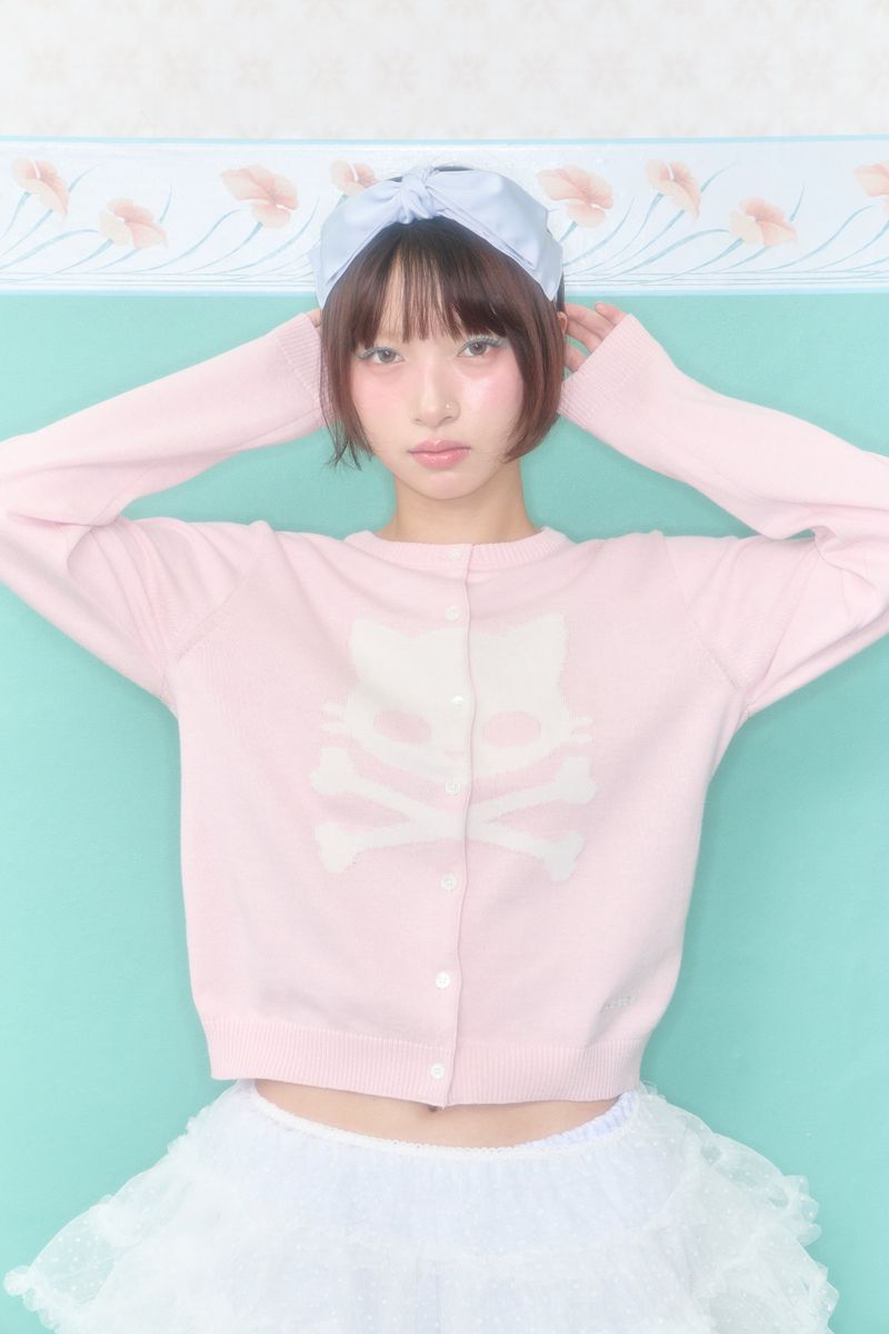SHAKIRI（シャキリ）の「KIRI SKULL KNIT CARDIGAN (PINK)（Tops）」