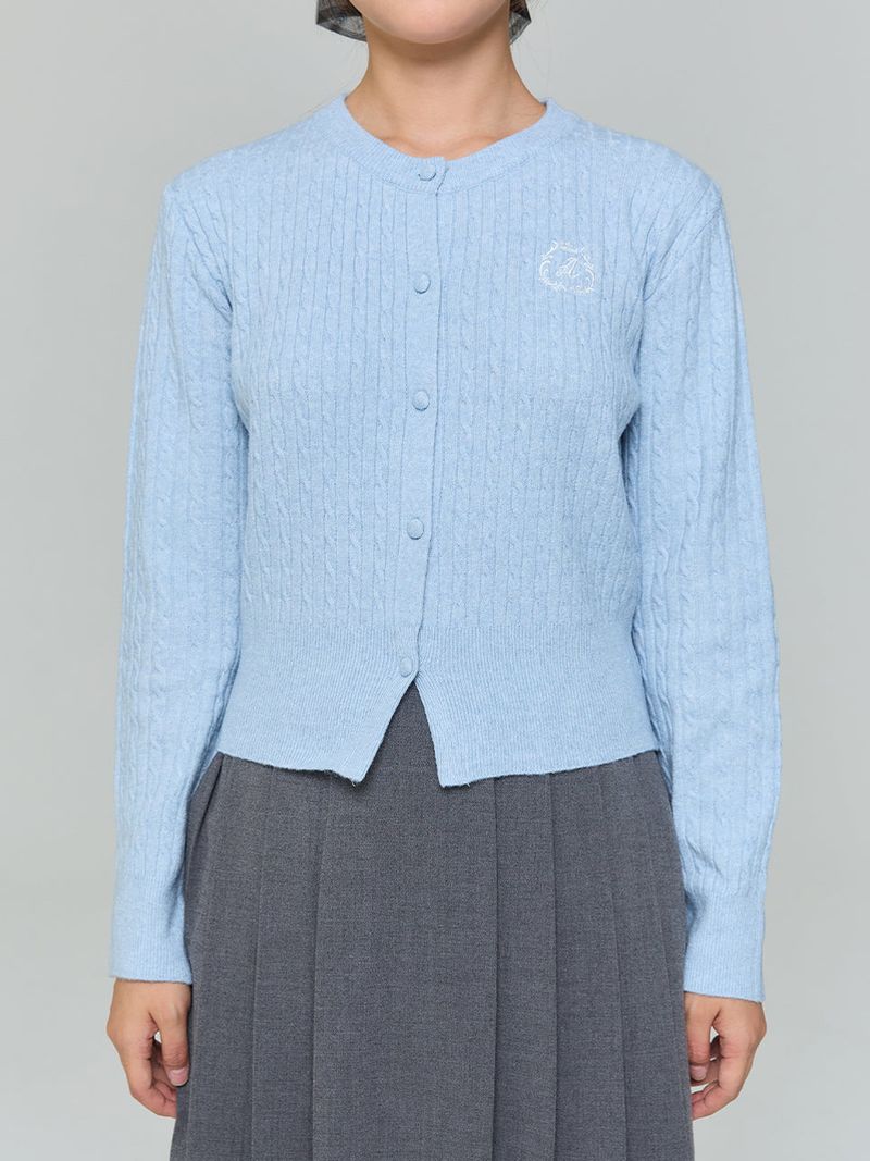EMBROIDERED TWIST CARDIGAN - SKYBLUE