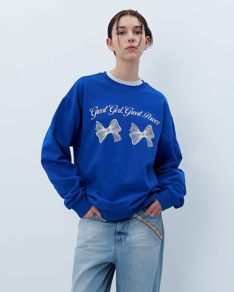 TWIN RIBBON SWEATSHIRT-BLUE