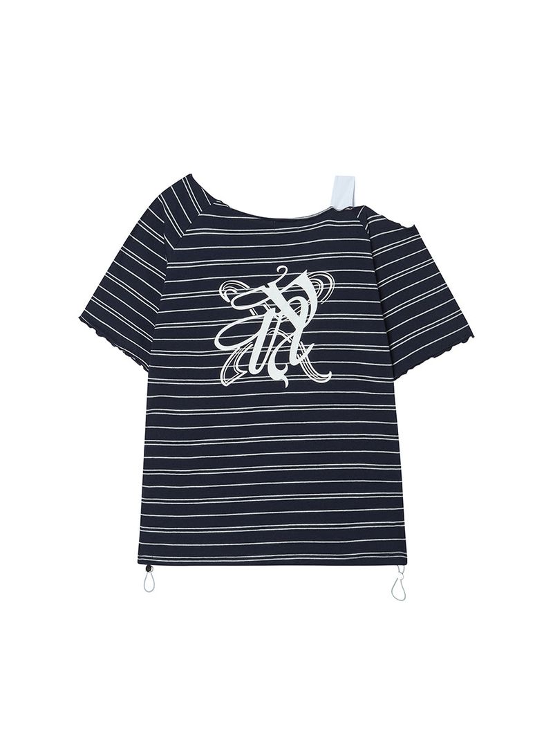 STRIPE OFF SHOULDER SS NAVY