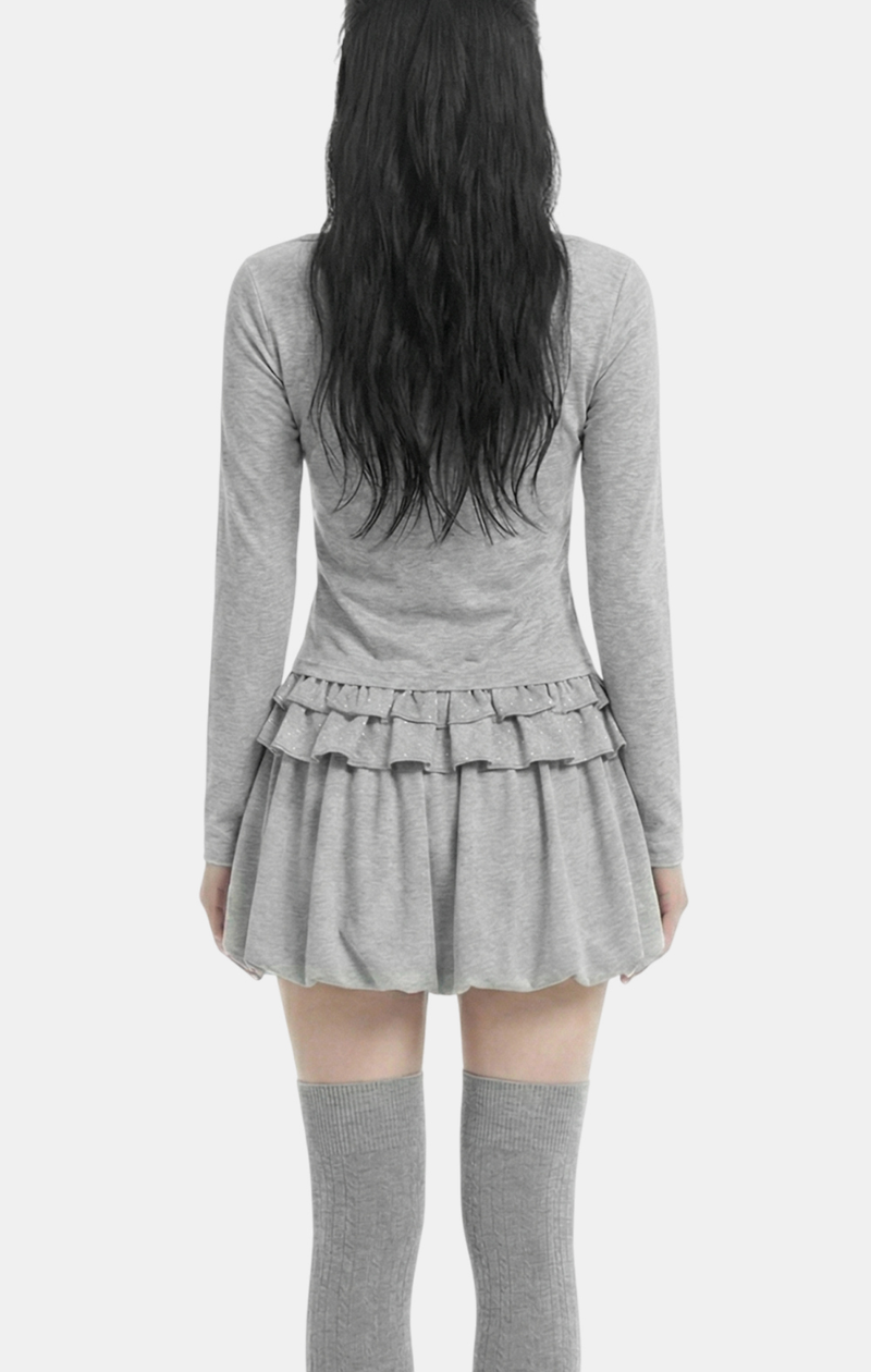 Miel Dot Frill Cardigan Set