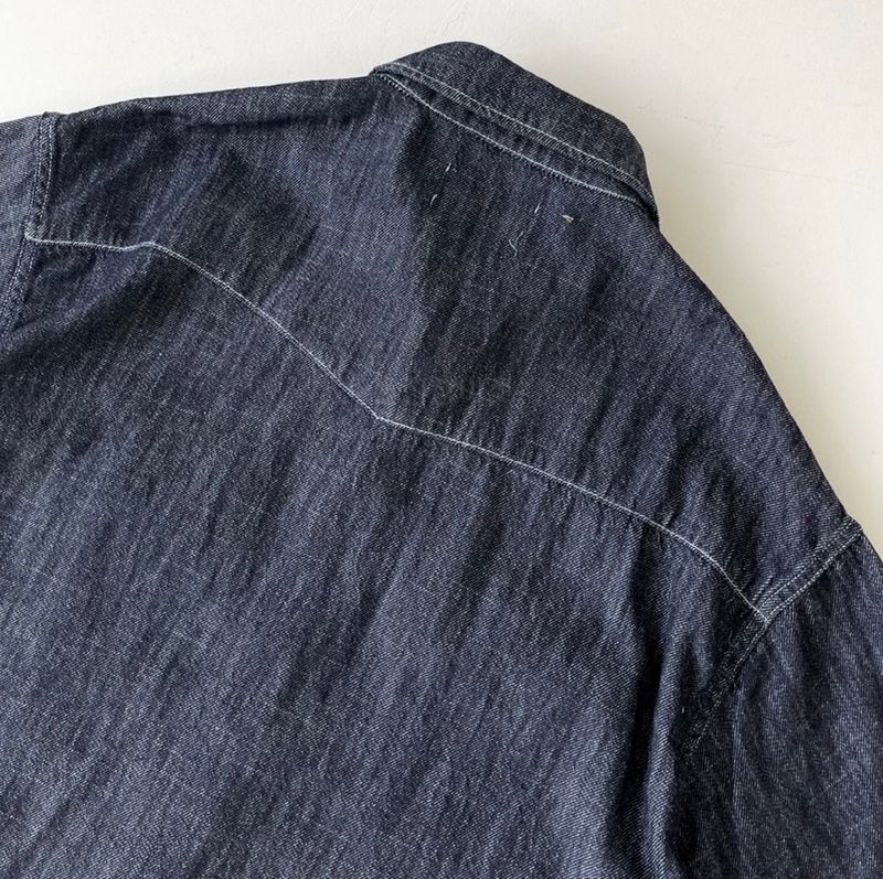 LINEN WESTERN DENIM HALF SHITRS(2COLOR)