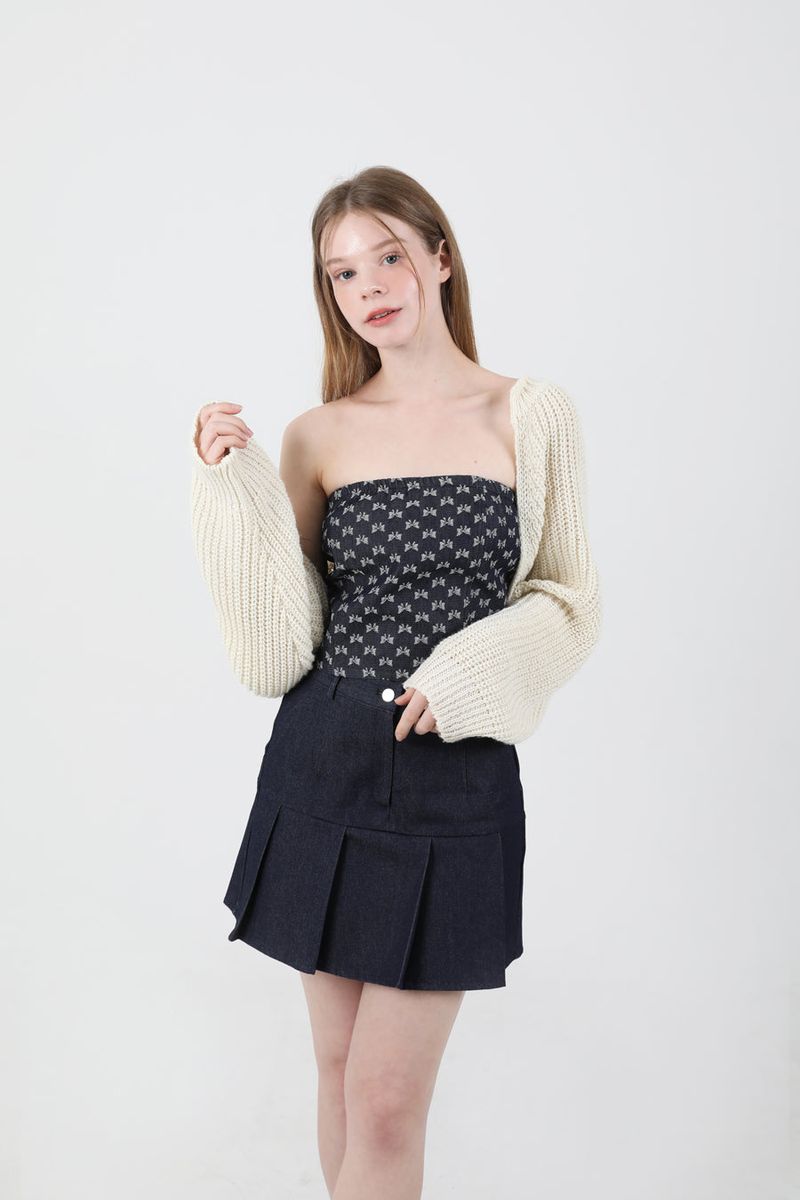Denim Ribbon Crop Top Dark Blue