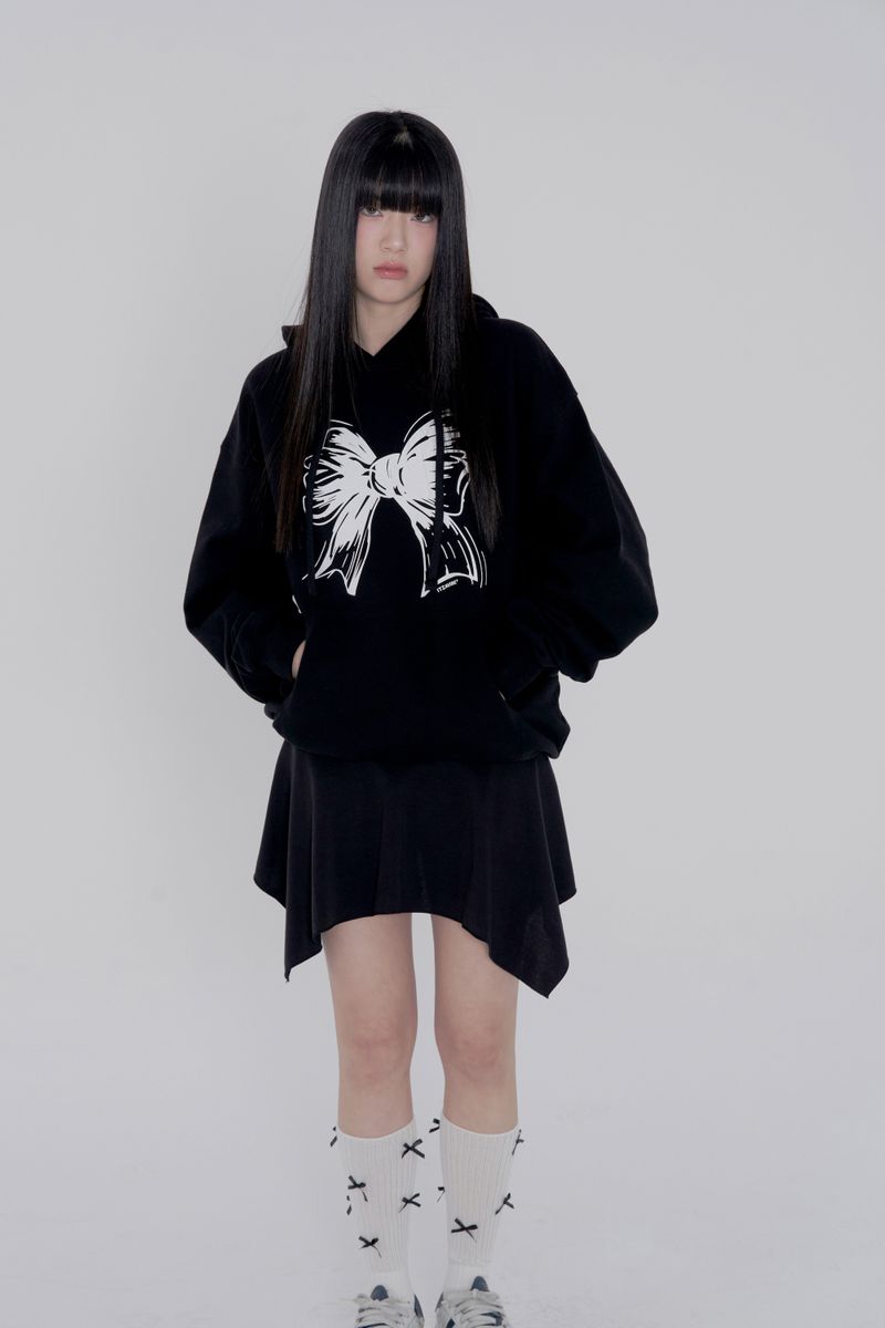 RIBBON LOGO HOODIE - BLACK