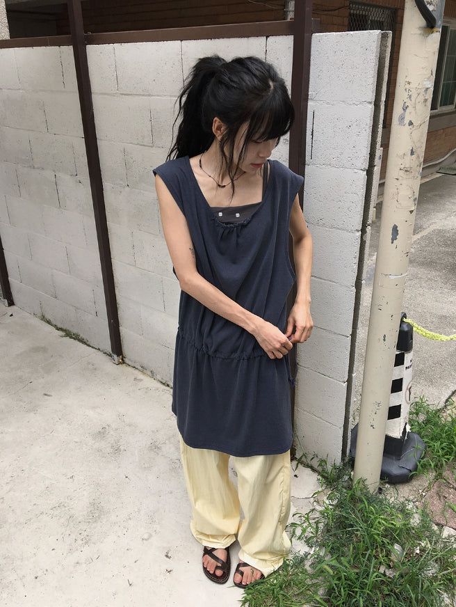 Grine Pigment String Layered Sleeveless One Piece