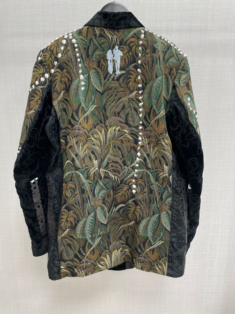 Bottle Green and White Pendant Pattern Suit