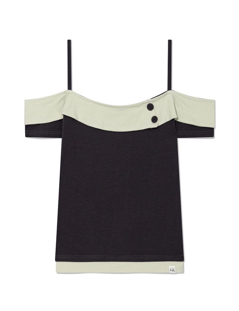 BUTTON CONTRAST OFF-SHOULDER(CHARCOAL)