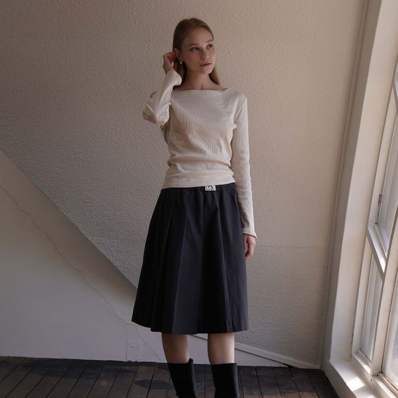Charcoal Double Pleats Skirt